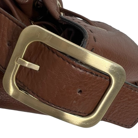 COLE HAAN Chestnut brown Pebbled Leather Slouchy Shoulder Bag Purse Large Buckle - Picture 4 of 10